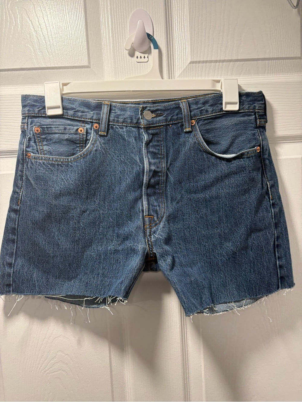 Levis 501 Cutoff Jean Shorts Jorts Dark Wash 100% Cotton Rigid Denim Size 34